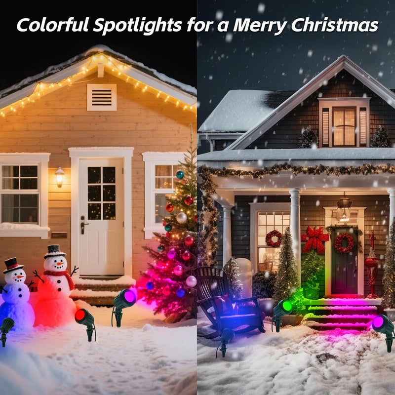 Holeva Spotlight Outdoor – 120V Plug-In, 6500K Cool White LED Landscape Lighting with RGB Purple 4 Color Lenses for Yard, Garden, Lawn & Tree Decor on Holidays&Everyday, IP67 Waterproof (4 Pack,Green) - Image 3